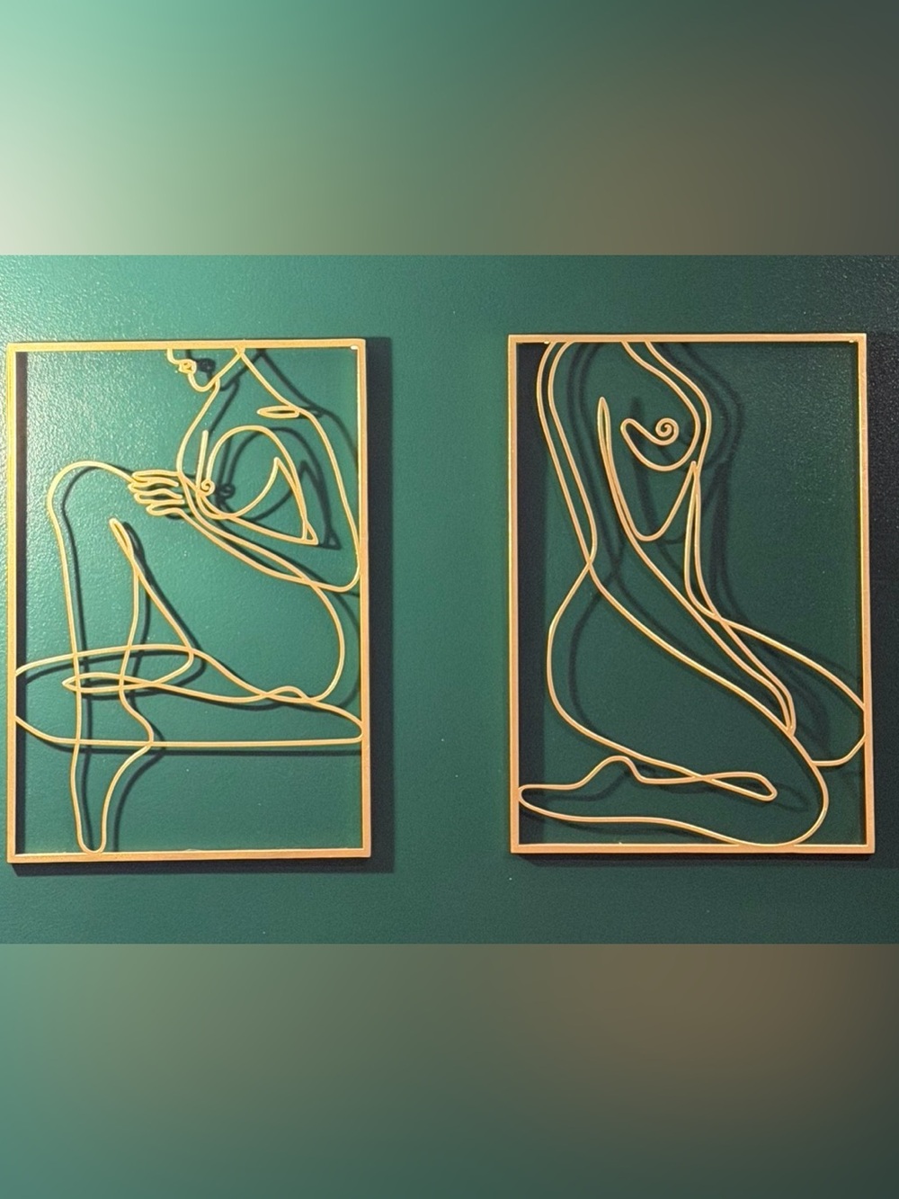 Set of 2 Gold Line Art Female Figure Wall Sculptures | Modern Boho